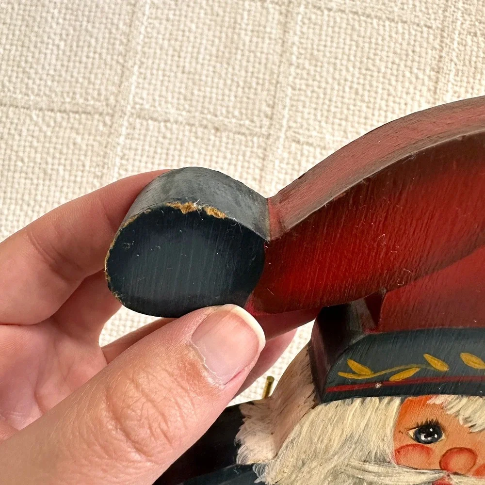 VTG Folk Art Santa Clause Wooden Figurine Hand Painted Primitive Christmas Decor